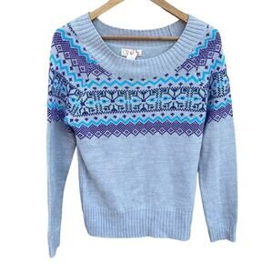 OP Gray Purple Blue fair isle print pullover sweater juniors girls size 11-13